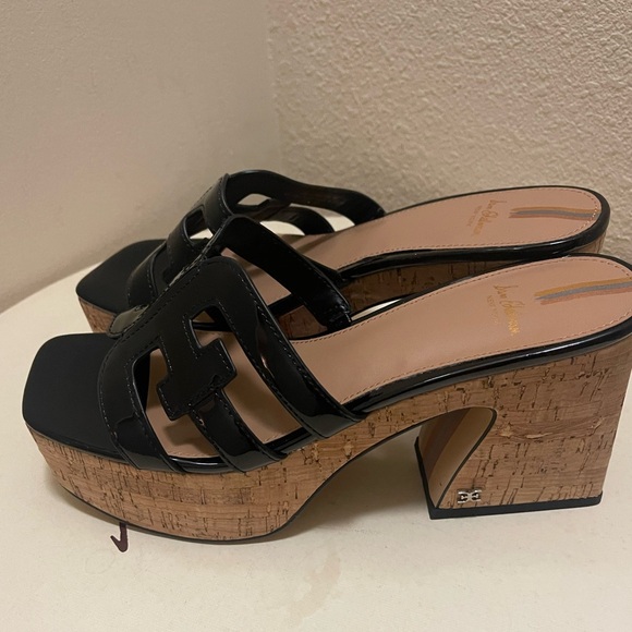 Sam Edelman Square Dev PU Upper Sandal Logo Strap Platform Women 7.5 NWOB - Picture 3 of 6